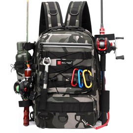 Dolodomy Fishing Backpack With Rod Holder, X-Large Fishing Tackle Storage Bags Fishing Tackle Box Backpack Fishing Tackle Bag(9.84X7.87X17.32inch)