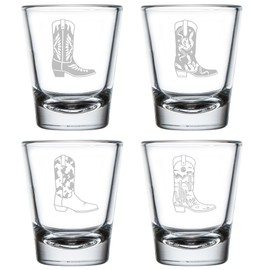 MIP Set of 4 Shot Glasses 1.75oz Shot Glass Gift Cowboy Cowgirl Boots Collection Two