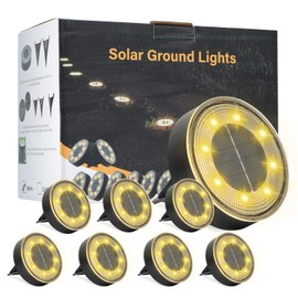 ELUTENG Solar Lights for Outside, 8 Pack Solar Ground Lights with IP68 Waterproof, 8 LED Solar Disk Lights Landscape Lighting for Outdoor Patio Pathway Lawn Yard Deck Driveway Walkway (Warm Light)