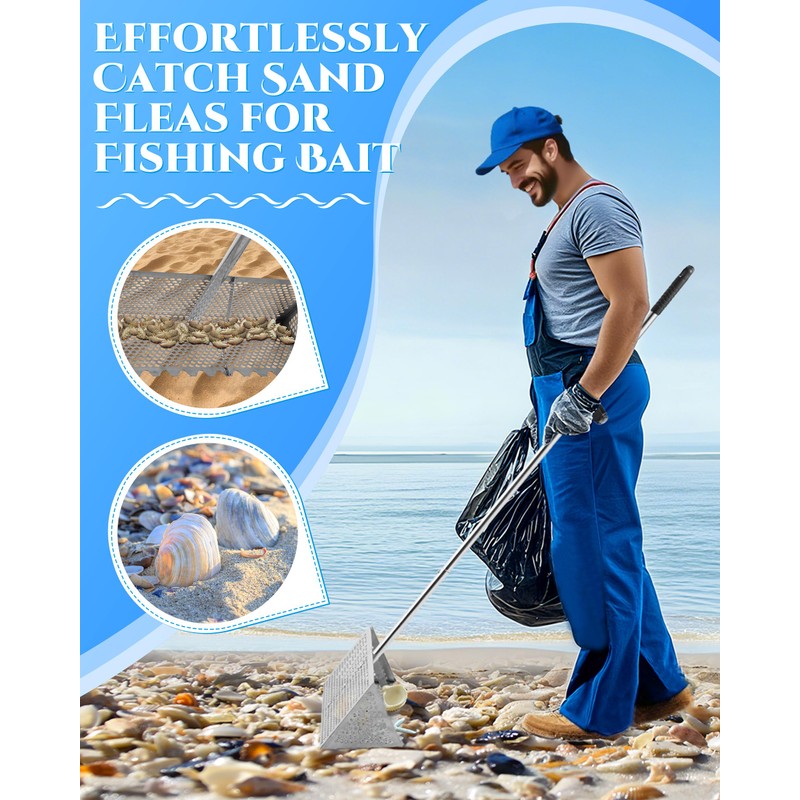 Sand Flea Rake 16" Wide - Detachable 54" Handle with