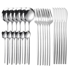 BEE VIBES Juego de Cubiertos de 24 Piezas 6 Personas, Utensilios de Cocina Incluye Cuchillos, Tenedores, Cucharas, Juego de Vajilla para el Hogar, Restaurante, Boda. Apto para Lavavajillas (Plata)