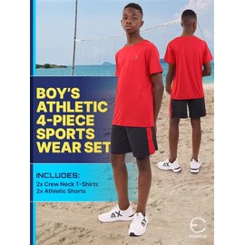 Essenclo Boys Clothing Sets Tagless Loose Athletic Performance Crew Neck T-Shirt and Short Outfits Size 3-16 (4 Piece Set) - Set-8-13-14
