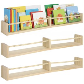 NIMBLOOM 3PCS Nursery Book Shelves for Kids Rooms - 32 Inches Floating Wall Bookshelves, Space-Saving Nursery Shelves with Beads Design Ideal for Bedroom, Living Room and Study Room