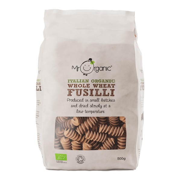 Mr Organic - Whole Wheat Fusilli 500g - Pasta Made in Italy from Organic Durum Whole Wheat - Bronze Extruded for Texture - Vegan & Non-GMO