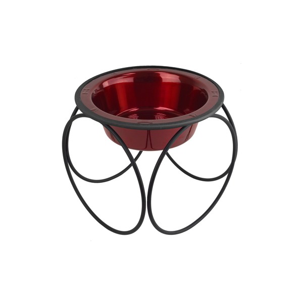 Platinum Pets Olympic Single Diner Feeder with Stainless Steel Dog Bowl, Small, Candy Apple Red