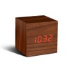 Gingko Brown Cube Walnut Click Clock with Red LED