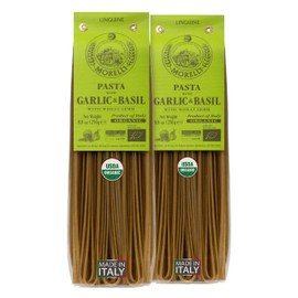 Morelli Organic Garlic and Basil Linguine Pasta - Gourmet Noodles Handmade in Small Batches, Durum Wheat Semolina, Al Dente, Italian Pasta from Italy - 8.8 oz / 250 g - Pack of 2