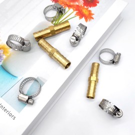 BlingKingdom 3pcs 3/8"(10mm) Hose Repair Kit Hose Connector Barb Splicer Mender Hose Brass Barb Fitting Watertight Straight Hose Barb Connector with 6pcs Stainless Steel Pipe Clamp for Water/Fuel/Air