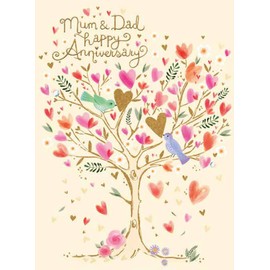 Noel Tatt Mum & Dad Happy Wedding Anniversary Card - Love Heart Tree & Birds - Eco-Friendly & Recyclable