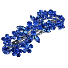 Vintage Hair Barrettes,Sparkly Glitter Navy Blue Crystal Rhinestones Flower Hair Clips French Style Hairpin Pearl Hair Accessories for Women Girls (Blue-A)