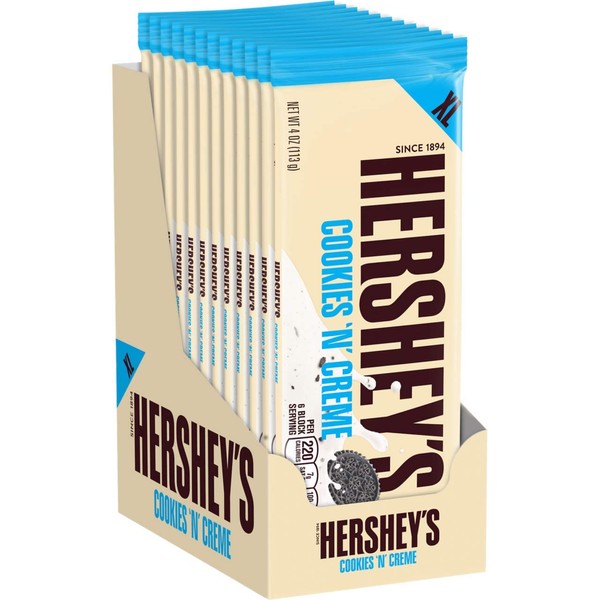 HERSHEY'S Cookies 'n' Creme Extra Large Candy, Bulk, 4 oz Bars (12 Count)