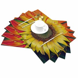 Walmsco Placemats Oil Painting Sunflower Decor For Dining Room Kitchen Table,Waterproof Non-Slip Washable Heat Resistant Placemats,Set of 4,12"x18"