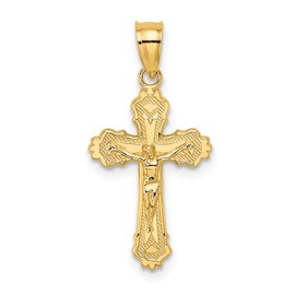 IceCarats 10K Solid Yellow Gold Edge Lord Jesus Christ Crucifix Holy Cross Necklace Religious Chain Pendant Charm 24mm x 12mm Only