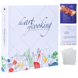 Recipe Binder with Plastic Sleeves - 3 Ring Family Recipe Book to Write in Your Own Recipes - Blank Recipe Book Binder Kit with 60 Sleeves, 40 Recipe Cards, 10 Category Dividers (Art of Cooking)