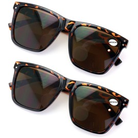 V.W.E. 2 Pairs Women Oversized Square BIFOCAL Sunglasses Reader - Outdoor Reading Glasses 100% UV (2 Tortoise, 2.50, multiplier_x)