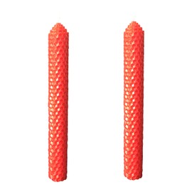 Set of 1 to 6 100% Pure Natural Handmade Beeswax Honeycomb Hand Rolled Unscented Tapers Candles (1" x 8") (Red x 2)