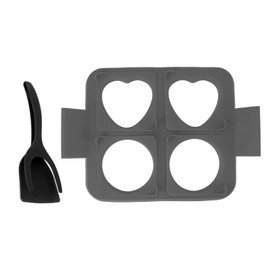 Silicone Omelette Mould Prevents Stick Removable High Temperature Resistance Safe 4 in 1 Fried Egg Mould with Spatula for Kitchen Cooking Tool Grey