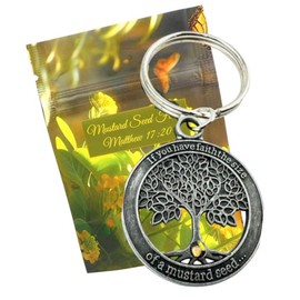 Westmon Works Faith of a Mustard Seed Keychain Deluxe Set Metal Key Ring with Matching Matthew Scripture Verse Resealable Bag
