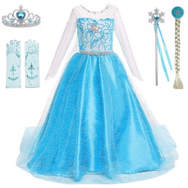 BanKids Princess Costume Birthday Party Dress Up for Little Girls with Wig,Crown,Wand,Gloves Accessories 4T-5T(Q89w/acc,120cm)