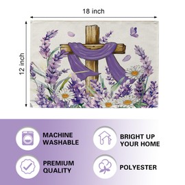 Croar Easter Religious Cross Flower Placemats Set of 4, Spring Summer Lavender Daisy Floral Faith Christian Dining Place Mats Table Decor, Butterfly Petal Home Kitchen Decoration 12 x 18 Inch