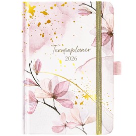 Calendar 2026 - Pocket Calendar 2026 from Jan - Dec. 2026, Calendar 2026 A6 with 2 Bookmarks, Back Pocket and Pen Loop, 15.5 x 10.5 x 1.7 cm