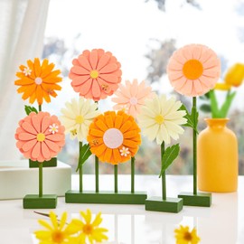 EASY JOY 8 PCS Daisy Felt Centerpieces for Tables Flower Birthday Party Decorations Daisy Birthday Party Decorations Pink Orange Daisy Decorations for Girl Birthday Baby Shower