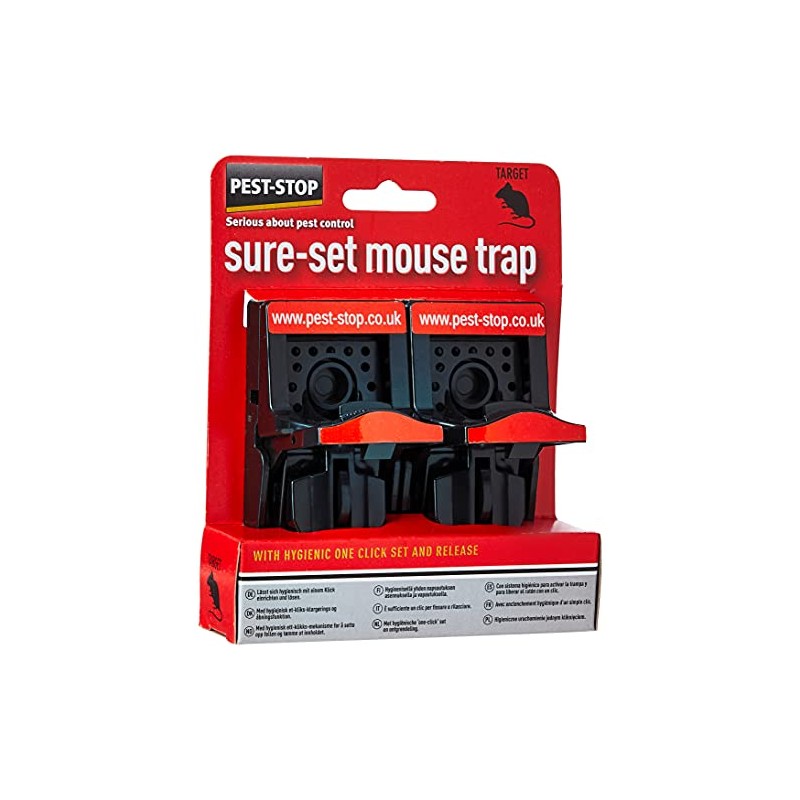 Pest-Stop PSSPT Sure-Set Plastic Mouse Trap, Black, 4.53 in*4.49 in*2.56