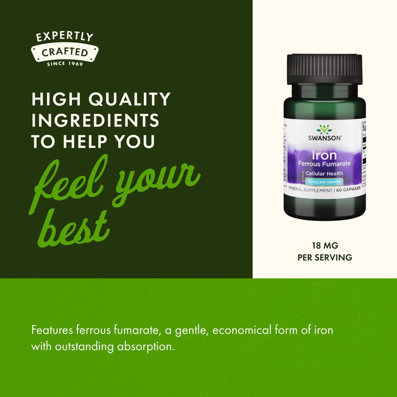 Swanson Iron (Ferrous Fumarate) - Mineral Supplement Promoting Energy Support