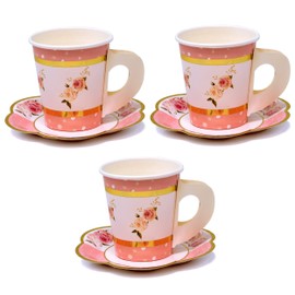 Gift Boutique Gift Boutique 36 Paper Tea Cups 5 oz. Disposable 36 Saucers 5" Floral Shaped Plate Teacup Set with Handle for Kids Adults Birthday Party