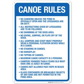 Sigo Signs, Canoe Rules Sign, 10x14 Inches, Rust Free .040 Aluminum, Fade Resistant, Made in USA