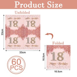 Pack of 60 Napkins 18th Birthday Girl - Decoration 18th Birthday Girl, 18th Birthday Girl Decoration Table Decoration, Pink Napkins Birthday, Happy Birthday Napkins Decorations for Girls Birthdays