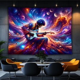 riplox Blacklight UV Reactive Artist with guitar playing rock concert tapestry,Space tapestries for art Wall Hanging Living Room Dorm Dark party backdrop Décor (79"x59")