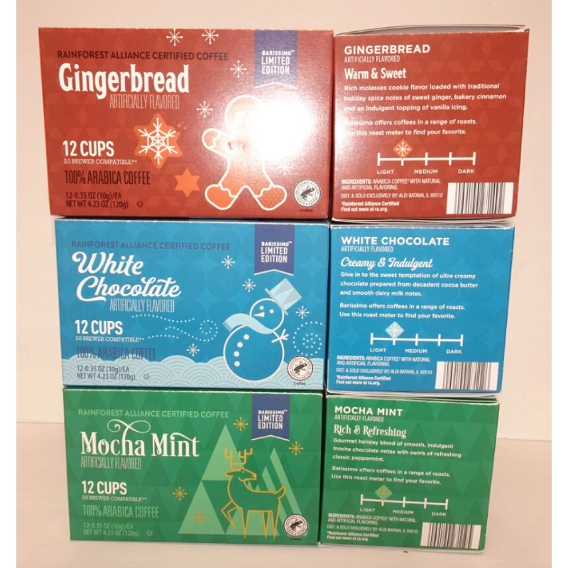 Barissimo 12 Cups Coffee, Gingerbread, White Chocolate, Mocha Mint (3