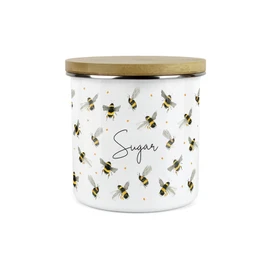 Purely Home Scattered Bees Sugar Canister - White Metal Enamel Kitchen Food Storage Container