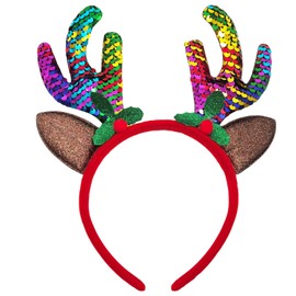 Reindeer Antlers Christmas Headband,Sequin Antler Xmas Headbands,Christmas Headbands for Adults Women Ladies Kids Xmas Deer Ears Headbopper,Christmas Hair Accessories Festive Headwear Fancy Dress