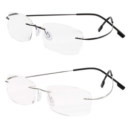 Viseng Set of 2 Rimless reading glasses titanium metal ultra light Readers of Men Women +1.25