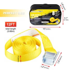 AWELCRAFT Lashing Tie Down Strap 8PK 1" x 12FT Cam Buckle Tie Down up to 600lbs, Yellow Color with Carry Bag