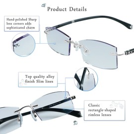 LifeArt Blue Light Blocking Glasses, Computer Reading Glasses, Anti Blue Rays, Reduce Eyestrain, Rimless Frame Tinted Lens with Diamond, Stylish for Men and Women (+1.00 Magnification)