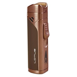 Lotus Monarch Cigar Lighter with Quad Wind-Resistant Torch Flames, All Metal Housing, Fold-Out Cigar Punch, Cigar Rest Cap, Tinted Fuel Level Window (Chrome & Blue)