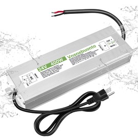 24V Power Supply 400W, 90-130V AC to 24V DC 16.7A Converter, IP67 Waterproof LED Driver, 24 Volt Low Voltage Transformer, Adapter with 3 Pin Plug for LED Light, Outdoor Indoor Use-Non dimmable