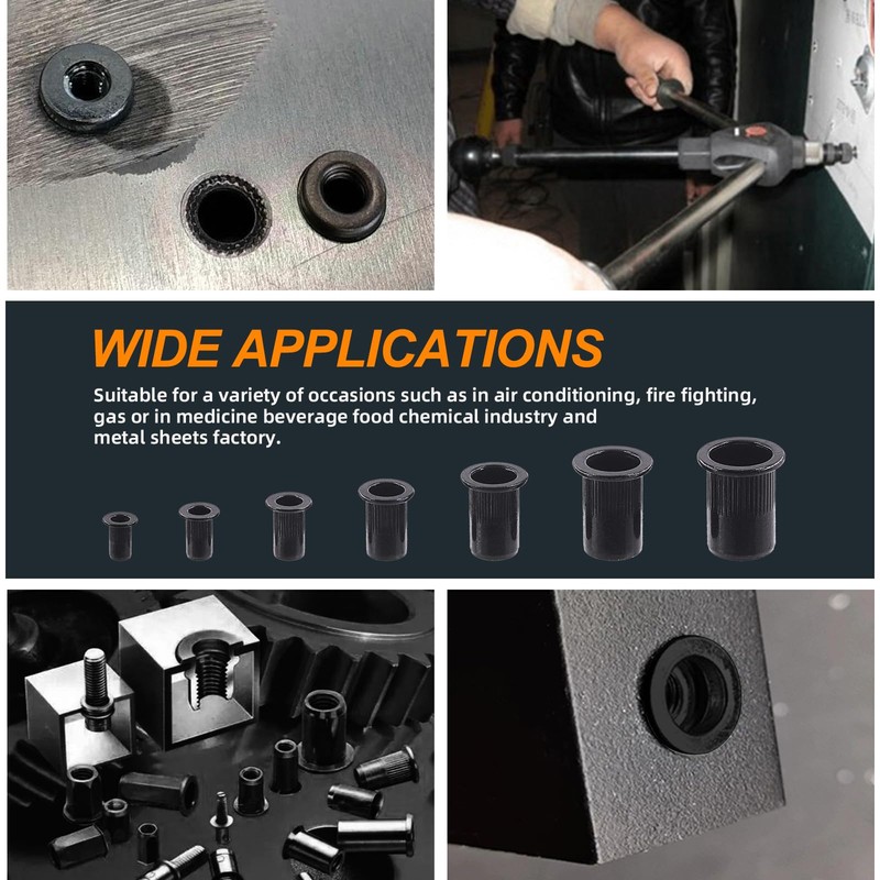 Rustark 100Pcs M4 Rivet Nuts Carbon Steel Black Zinc Plated