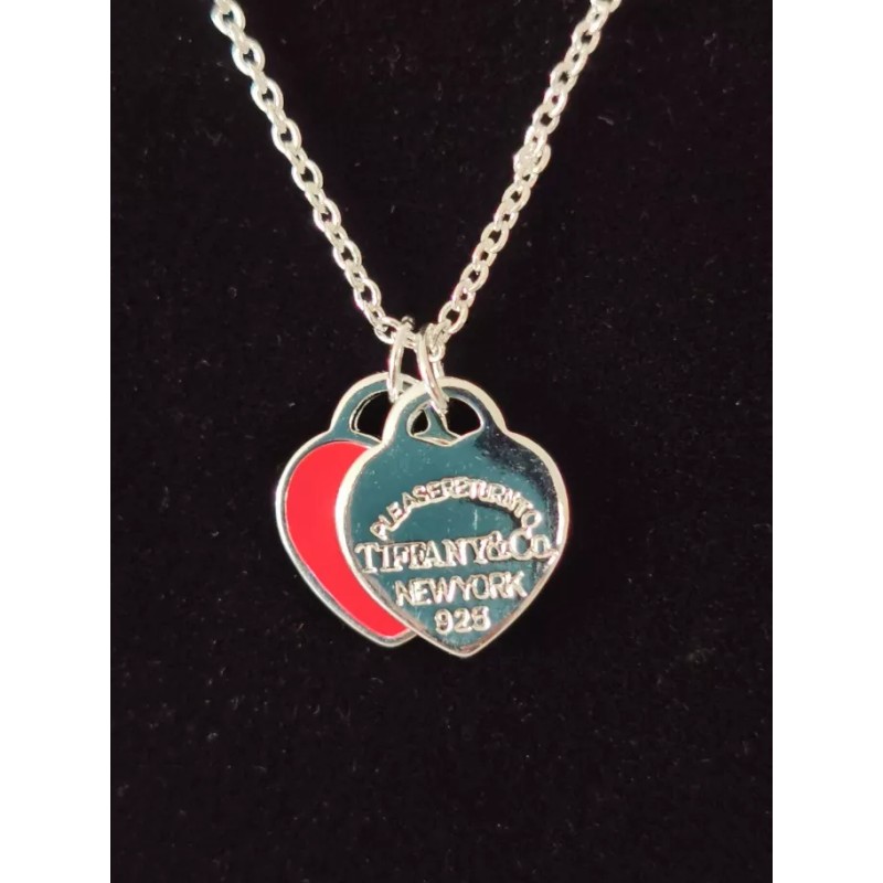 Deluxe Collar Doble Corazon 14 De Febrero + Bolsita Joyera