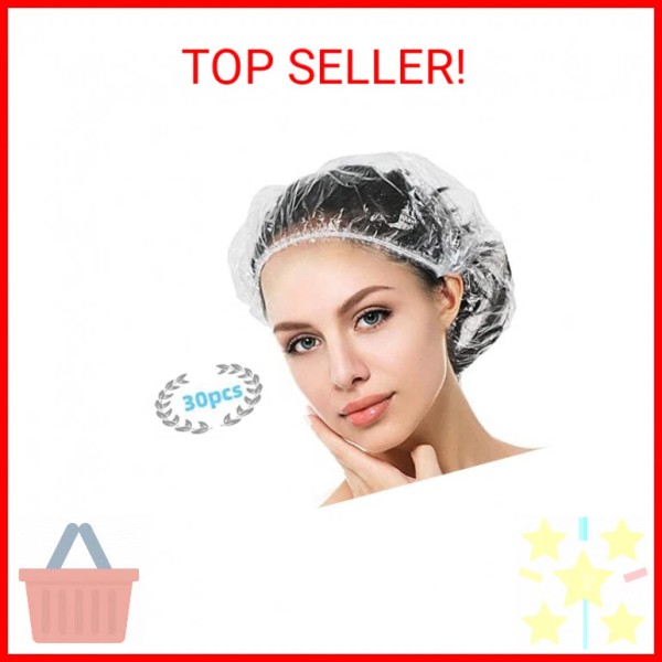 YIZIJIZI 30PCS Disposable Shower Caps, Large Thick Clear Waterproof Shower