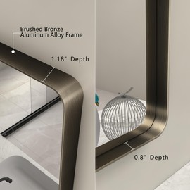 CHARMOR 22x30 Bronze Bathroom Wall Mirror, Brushed Metal Framed Vanity Mirror for Wall, Rounded Rectangle Mirror for Modern Farmhouse Wall, Anti-Rust (Horizontal/Vertical)