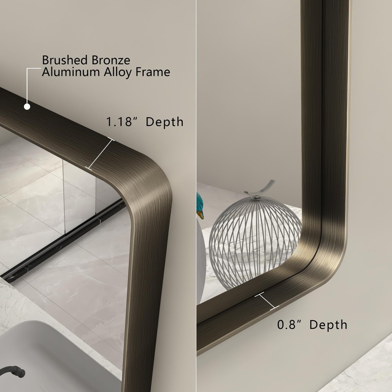 CHARMOR 22x30 Bronze Bathroom Wall Mirror, Brushed Metal Framed Vanity