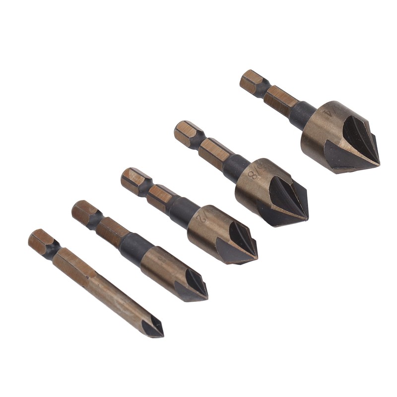 5 Pcs Countersink Drill Bit 1/4in 3/8in 1/2in 5/8in 3/4in