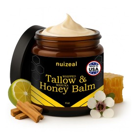 NUIZEAL Whipped Beef Tallow for Skin & Face - Tallow and Honey Balm Moisturizer, Grass-Fed, Calendula, Bergamot & Sandalwood, 4 oz (4 oz, for Men)