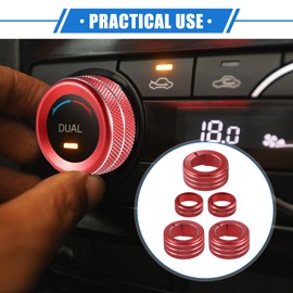 VekAuto 5 Pcs AC Climate Control Knob Rings Compatible for Toyota 4runner 2010-2022, Durable Aluminum Alloy Red Interior Air Conditioning Knob Ring Cover Trim