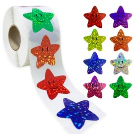 1 Inch Smiley Face Star Stickers for Kids Reward,500 Pcs Shiny Self-Adhesive Glitter Foil Star Sticker for Envelope Seal Birthday Wedding Classroom Teacher Supply