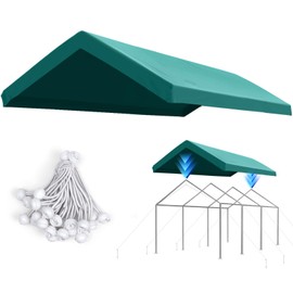 ADVANCE OUTDOOR Replacement Top Cover Tarp for 10x20 ft Carport Canopy with Ball Bungees, Green, One Roof Only